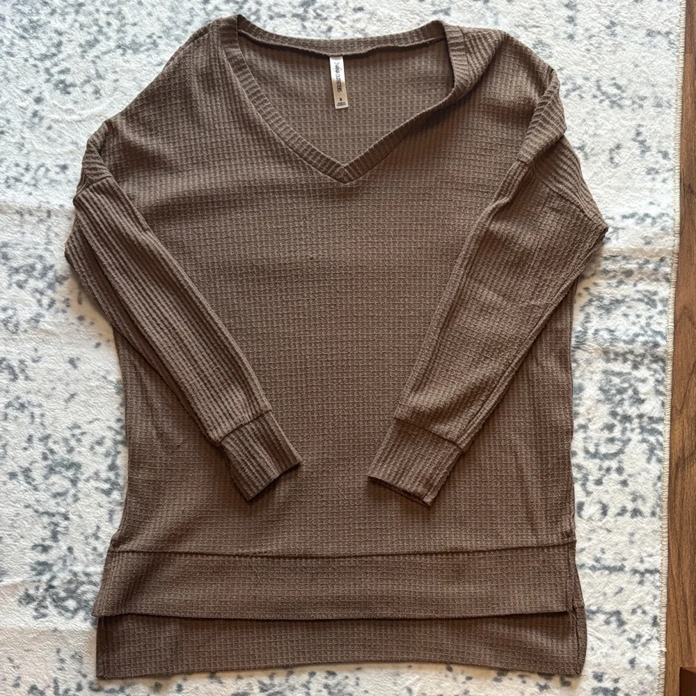 Zenana Outfitters Taupe Waffle Knit Top - Picture 1 of 5